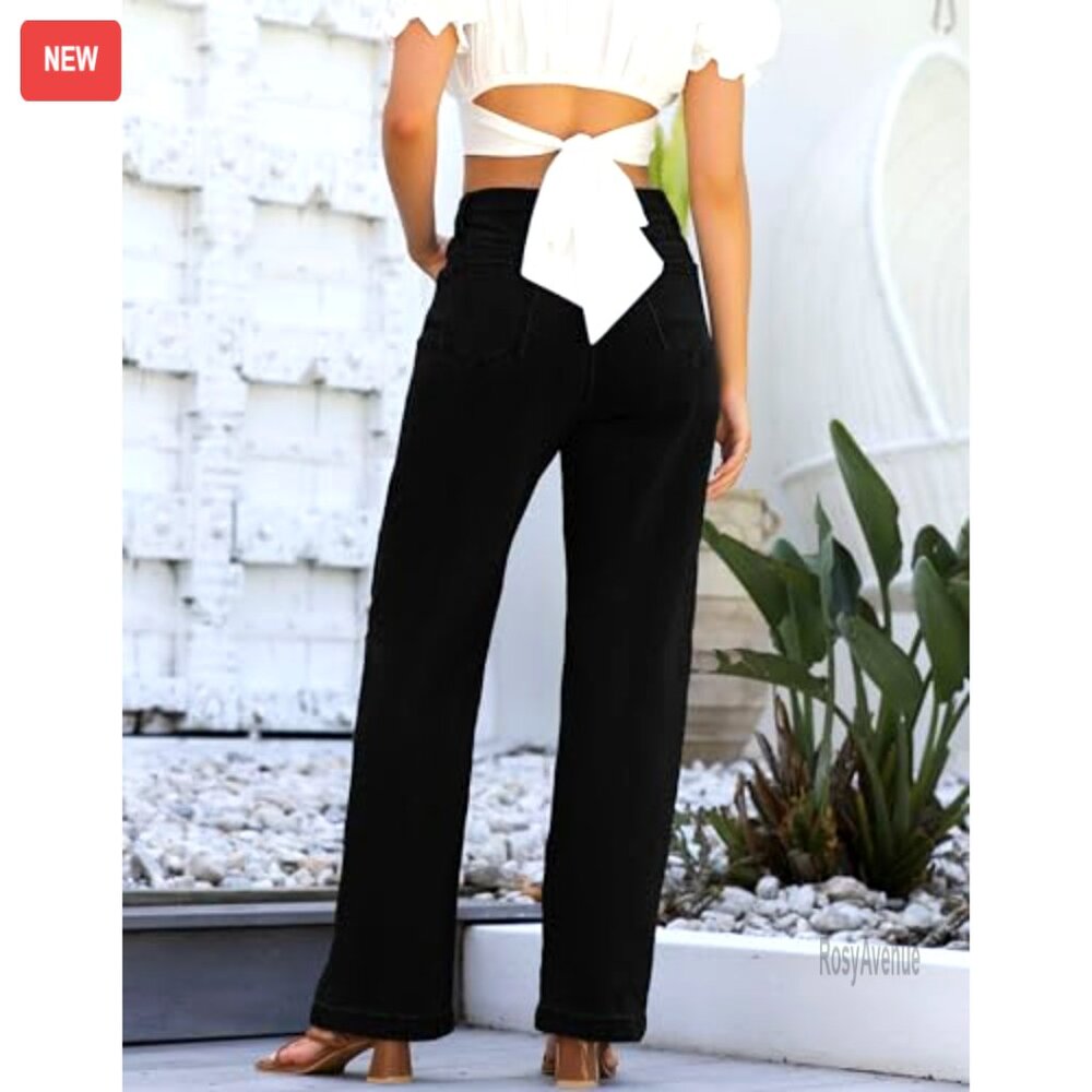 High Waisted Straight Leg Jeans Stretchy Tummy Control Lightweight - Picture 2 of 7